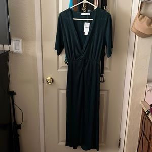 “All In Favor” Green Long Wrap Dress with Slit